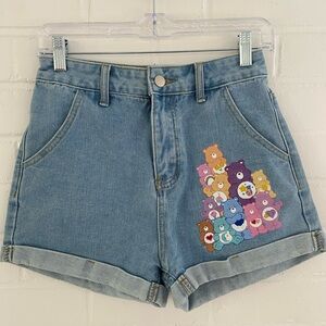 Light Blue Denim Girls Women’s Shorts with Multi-Color Care Bears Patch Size XS